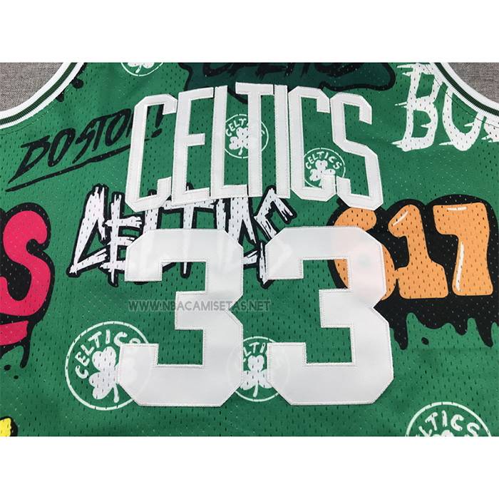 Camiseta Boston Celtics Larry Bird NO 33 Slap Sticker Mitchell & Ness 1985-86 Verde